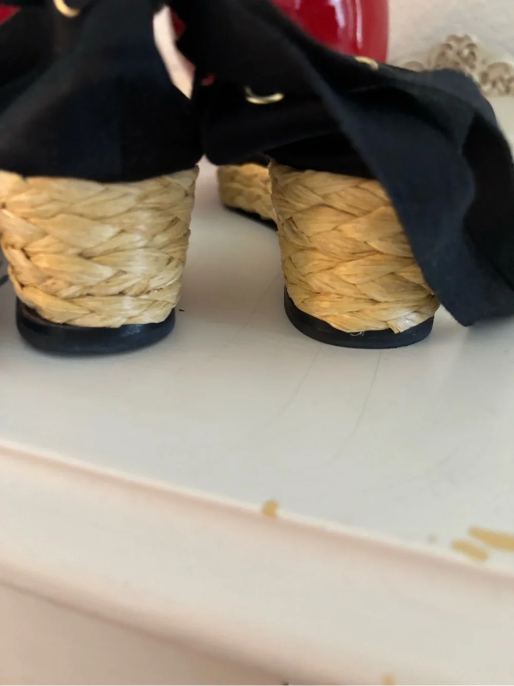 kate spade Black Espadrille Wedges with Polka Dot Insole